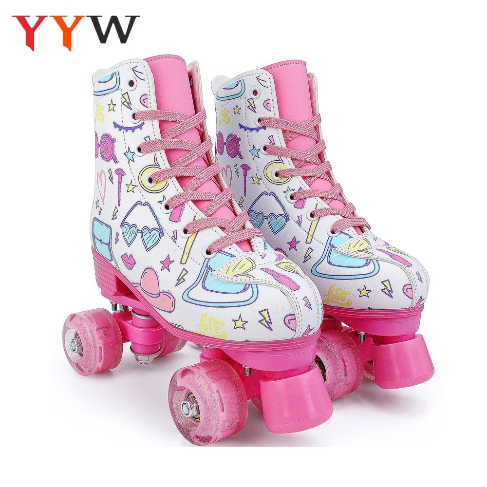 Outdoor PU leather quad roller skates for kids and girls, beginner-friendly